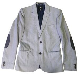 H&M Light Gray Blazer with Dark Gray Elbow Patches